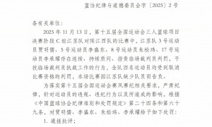 全运会指责裁判！朱松玮等4人被中国篮协禁赛1个月